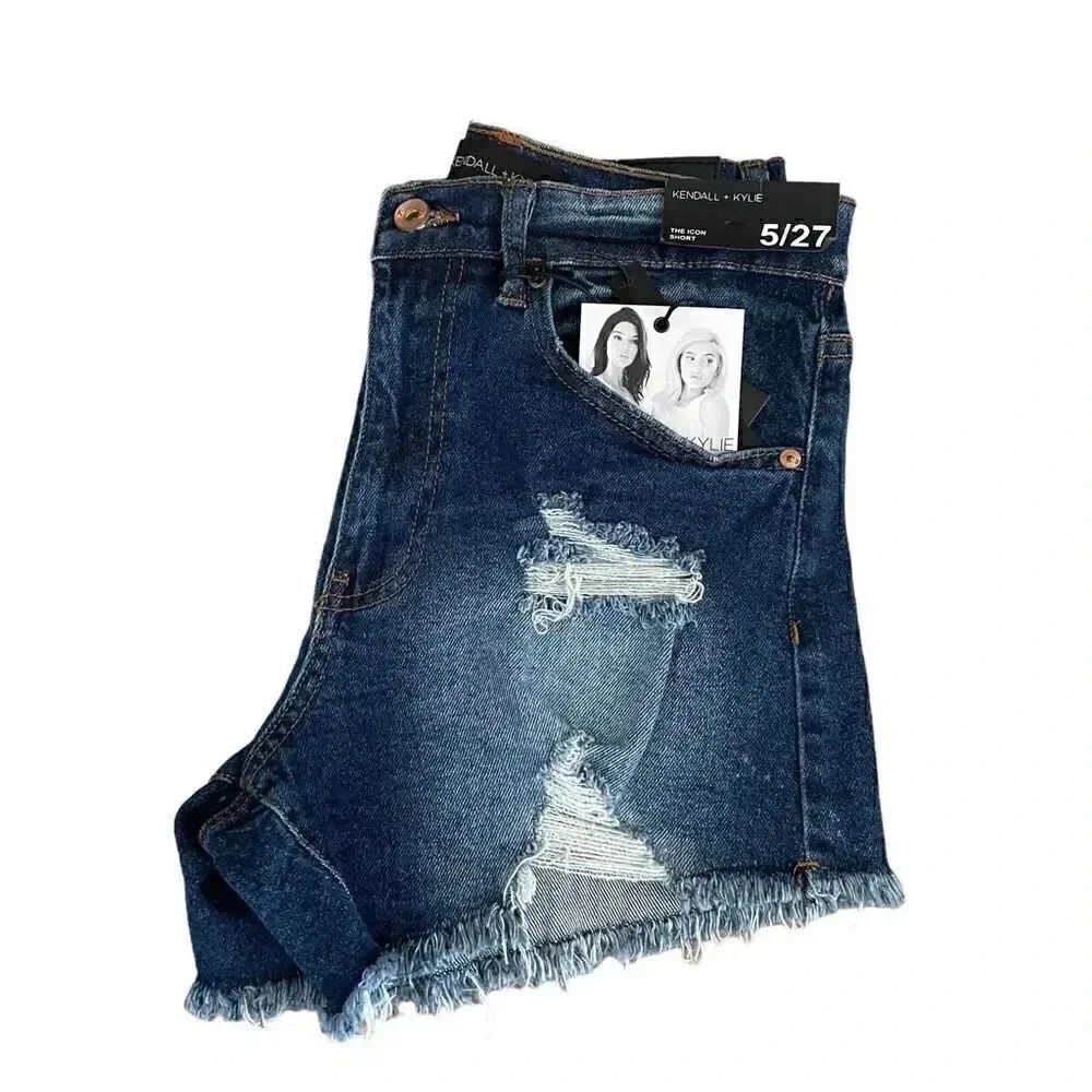Kendall & Kylie The Icon Short High Rise Cotton Blend Denim Blue Sz 5/27 #1185 — image 7 of 8